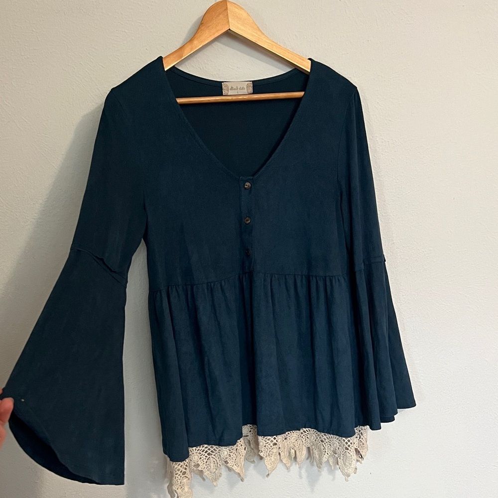 Altar’d State Babydoll Lace Bell Teal Oversized Cottagecore Boho Whimsigoth Chic